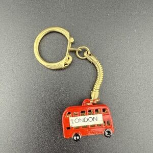 Vintage Miniature "LONDON" Double Bus Keychain Bag Backpack Charm Brass Souvenir
